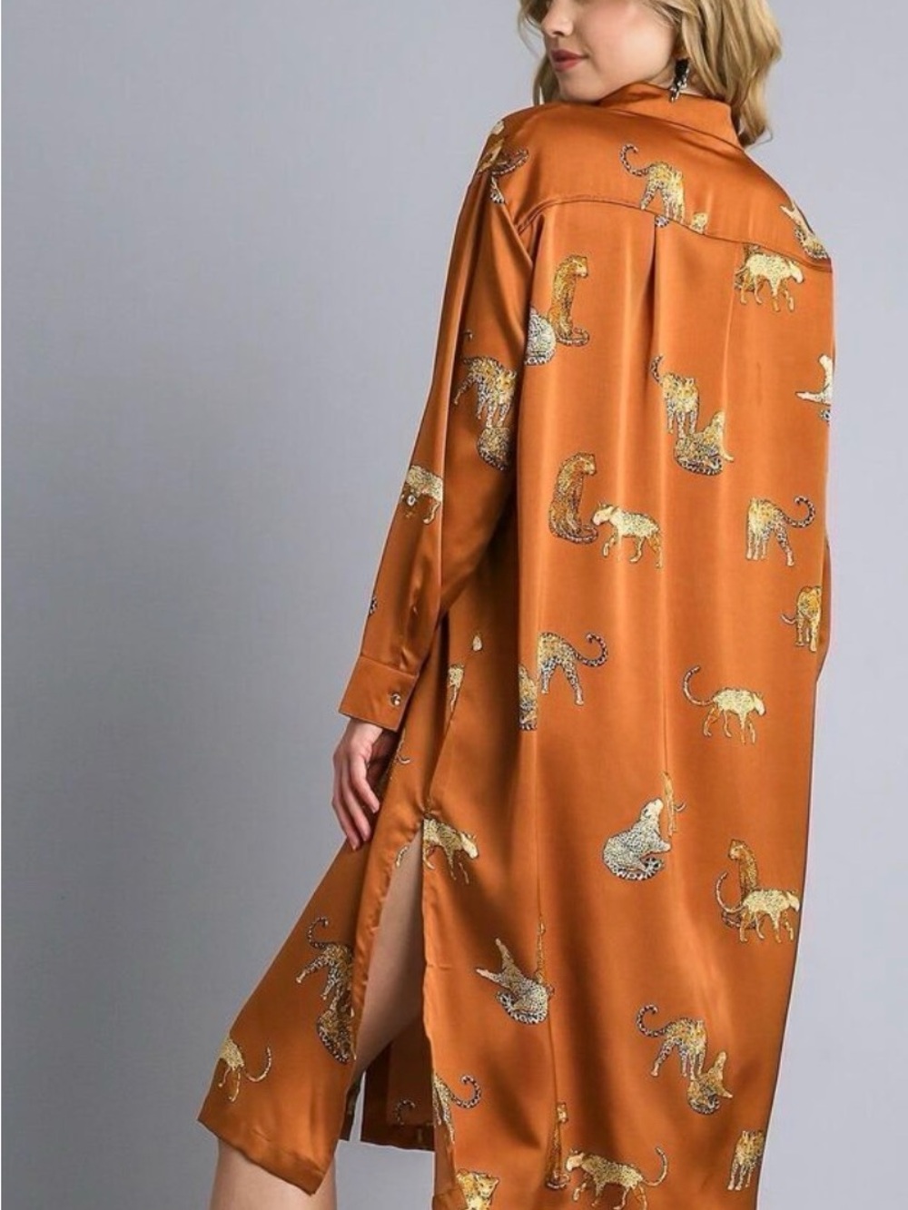NWT Umgee Leopard Print Tunic Dress Roll Tab Sleeves - Picture 2 of 9